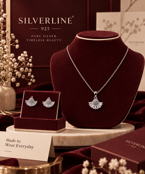 Art Deco Fan CZ 925 Silver Set