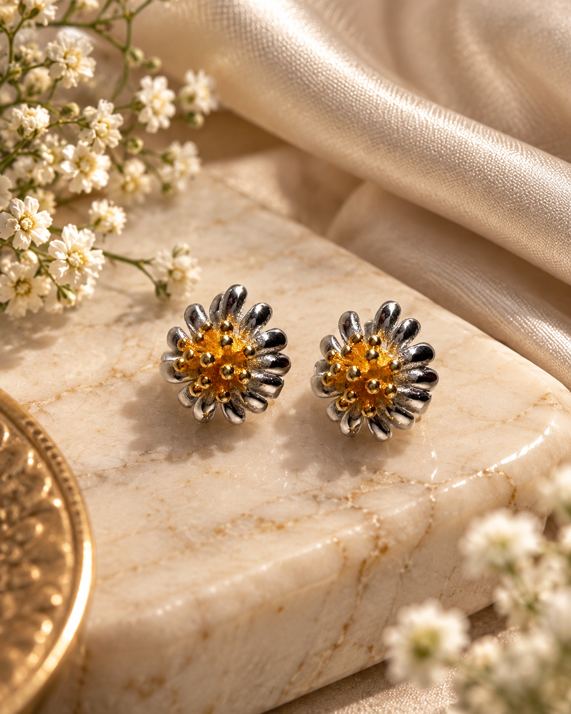 Golden Blossom 92.5 Sterling Silver Dual-Tone Stud Earrings