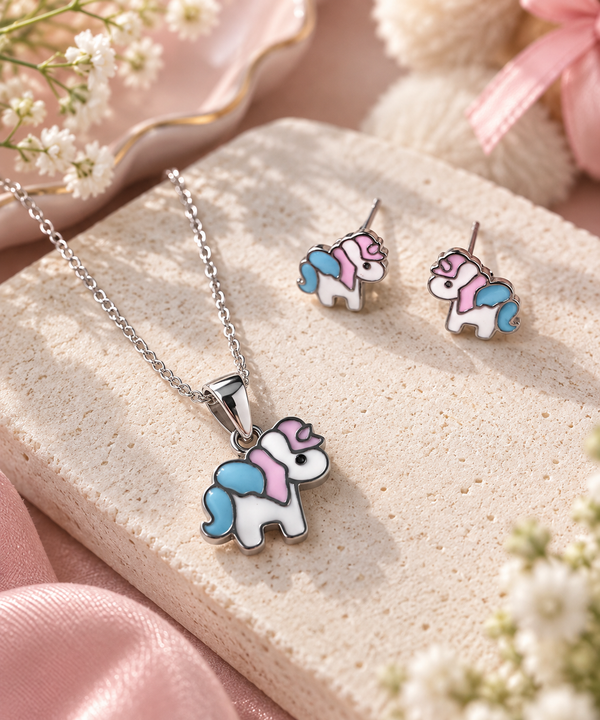 Magical Unicorn 925 Silver Pendant Set