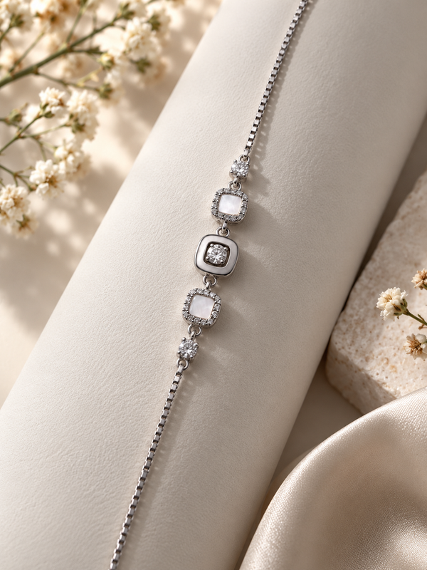 Mother-of-Pearl Square Station 925 Silver Bracelet