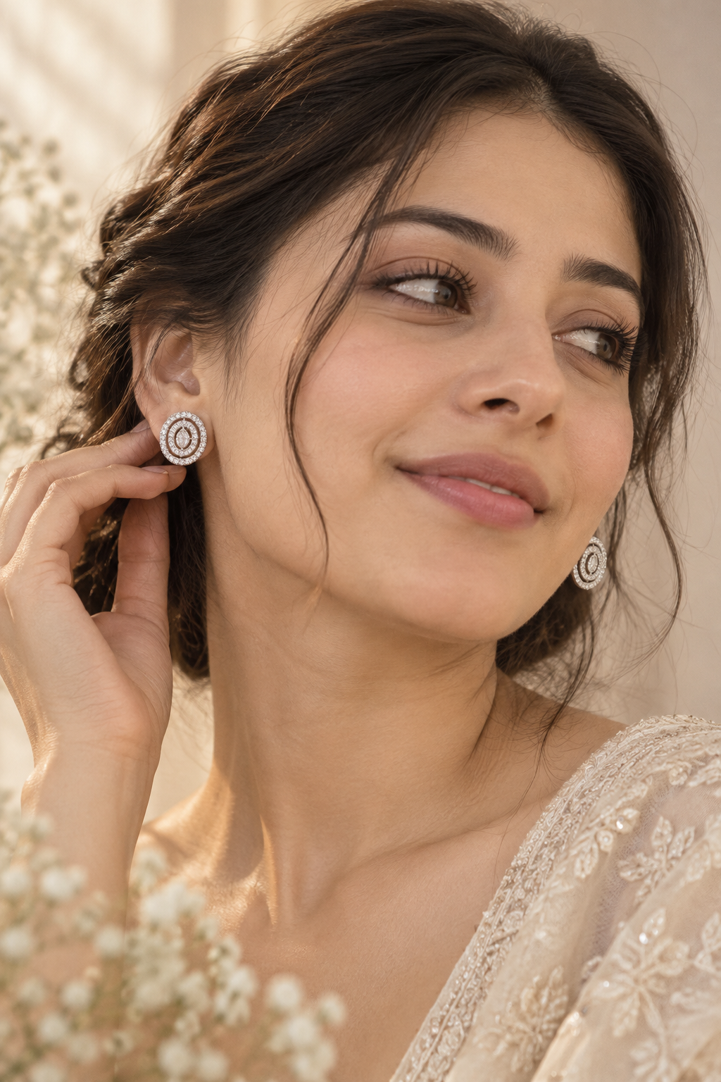 Diamond studed oval earrings