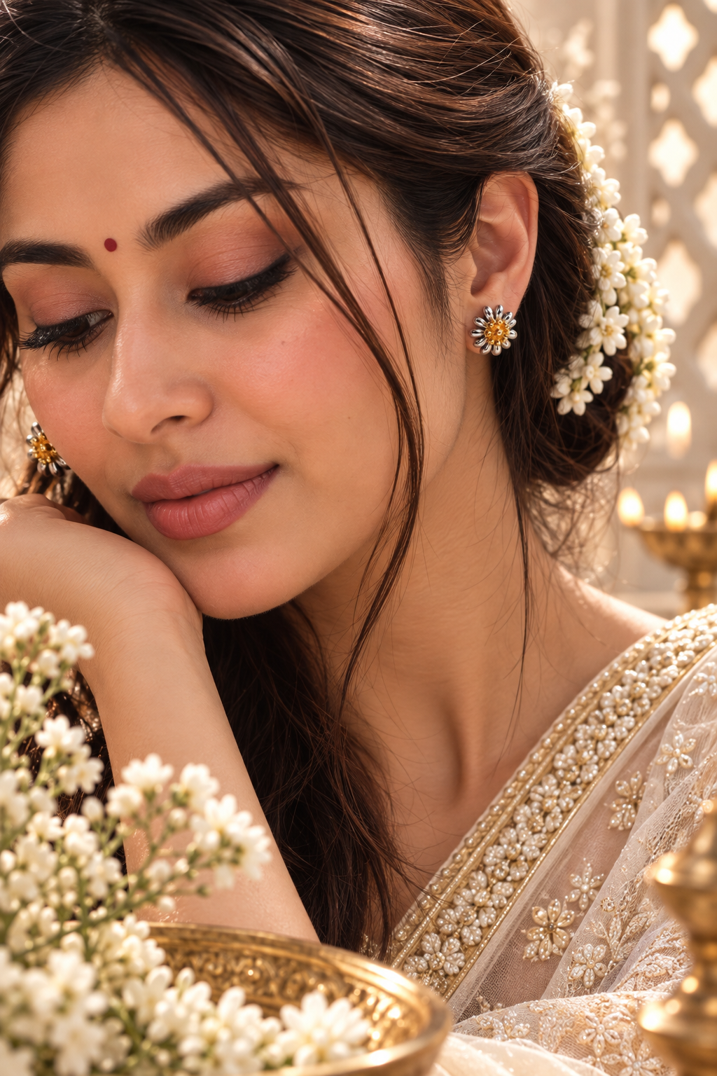 Golden Blossom 92.5 Sterling Silver Dual-Tone Stud Earrings
