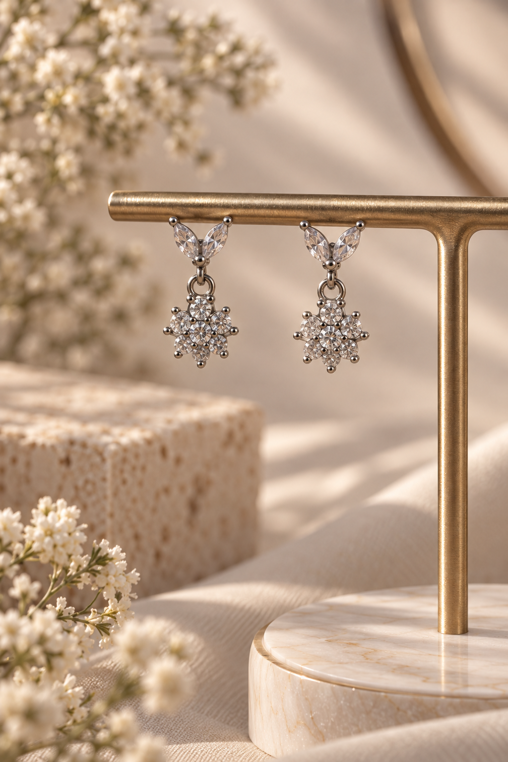 925 Sterling Silver Crystal Bloom Drop Earrings  Description