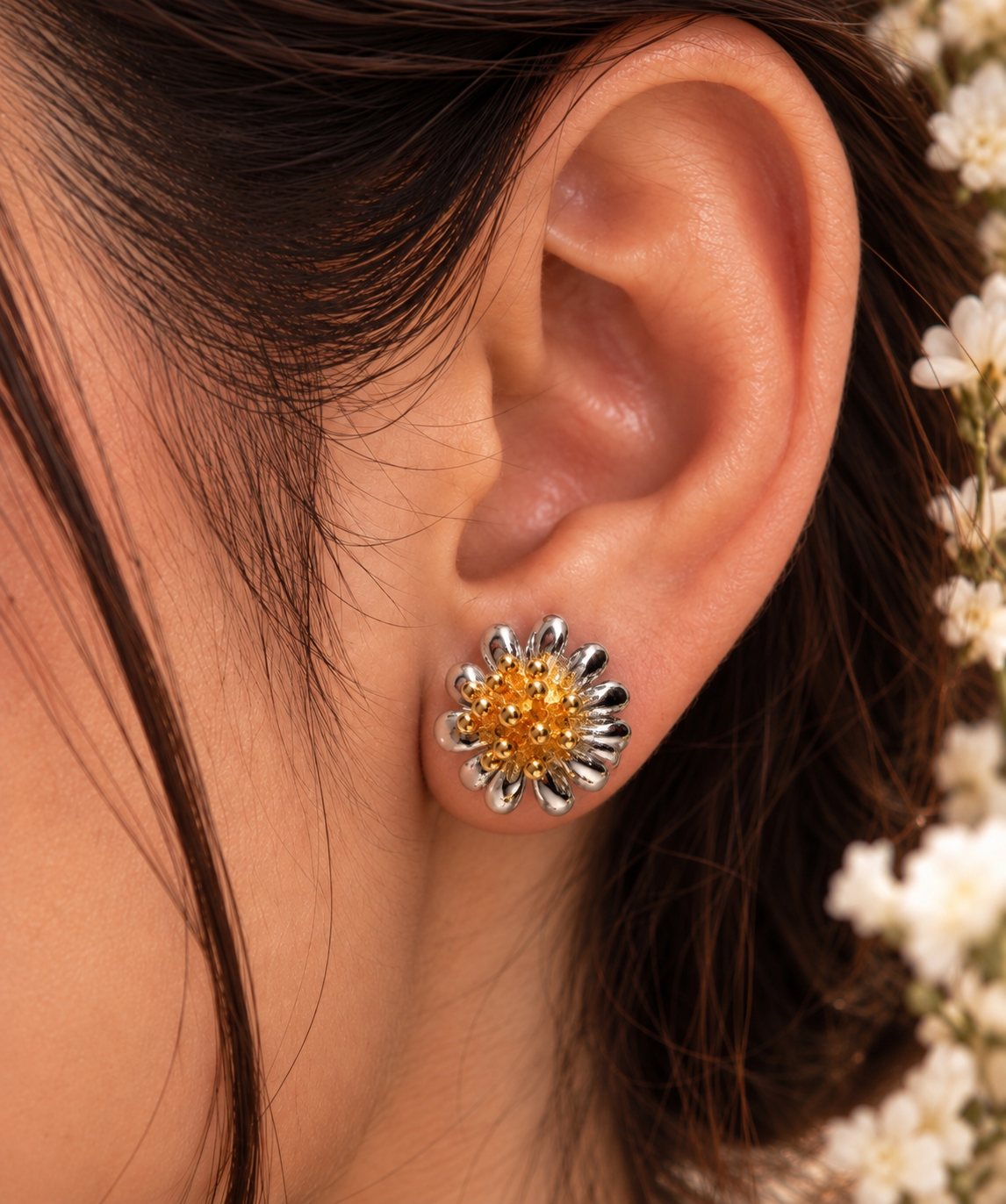 Golden Blossom 92.5 Sterling Silver Dual-Tone Stud Earrings