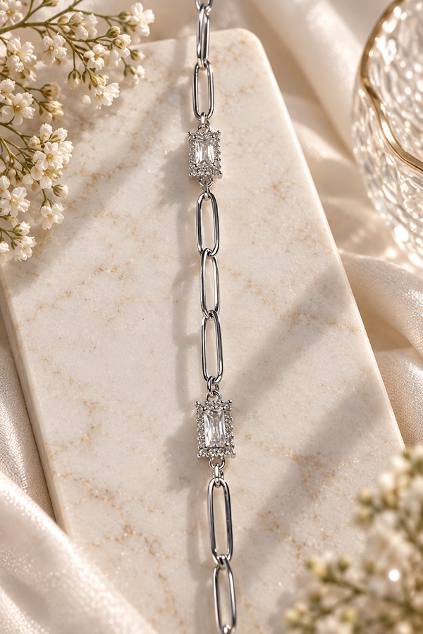 Baguette Link 925 Silver Bracelet