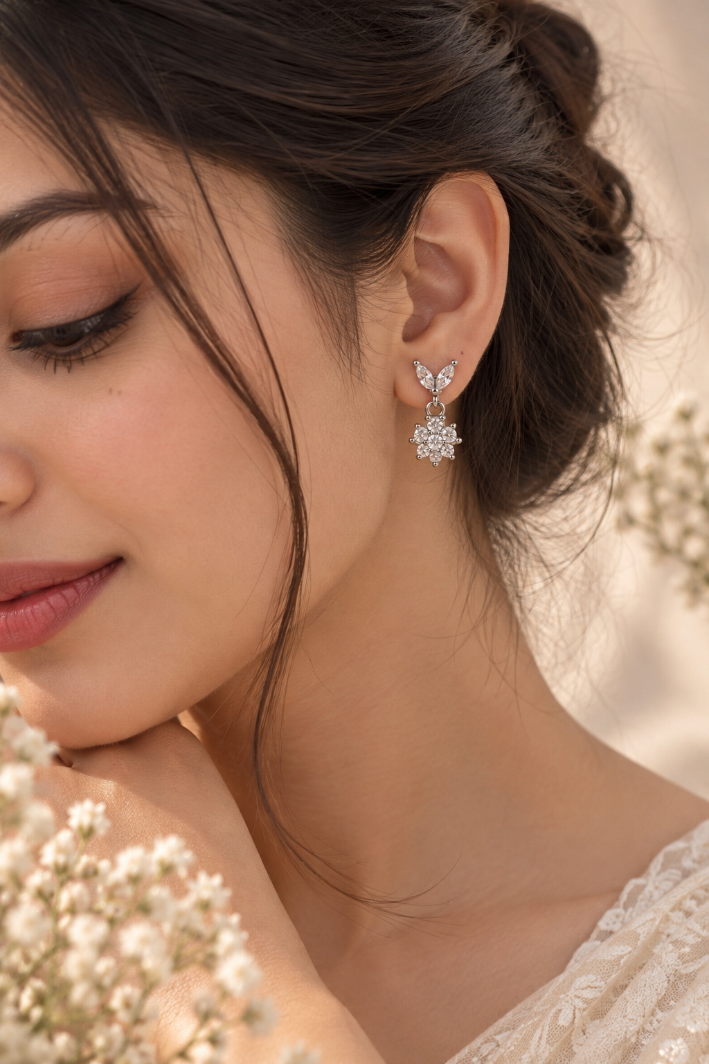 925 Sterling Silver Crystal Bloom Drop Earrings  Description