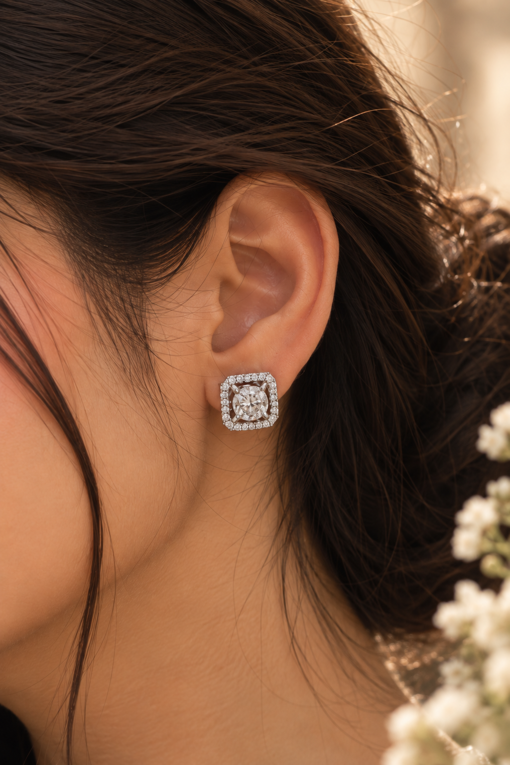 Dazzling Geometric Halo 92.5 Silver Earrings