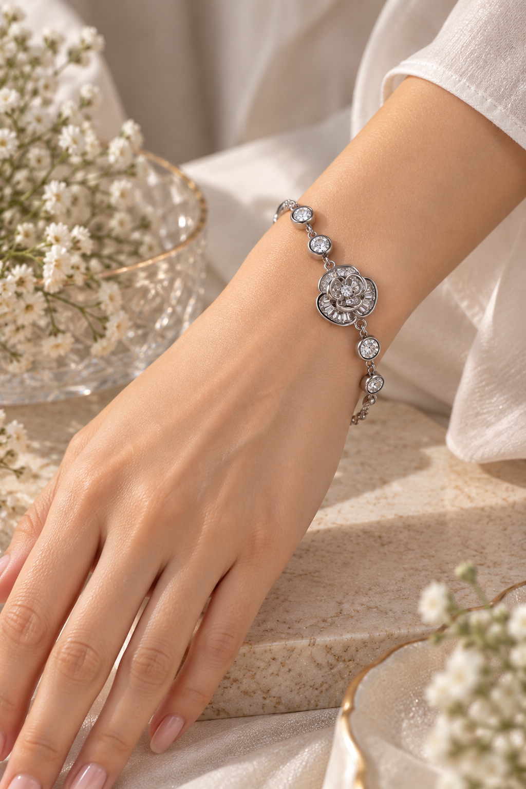 Blossom Solitaire Link 92.5 Sterling Silver Bracelet