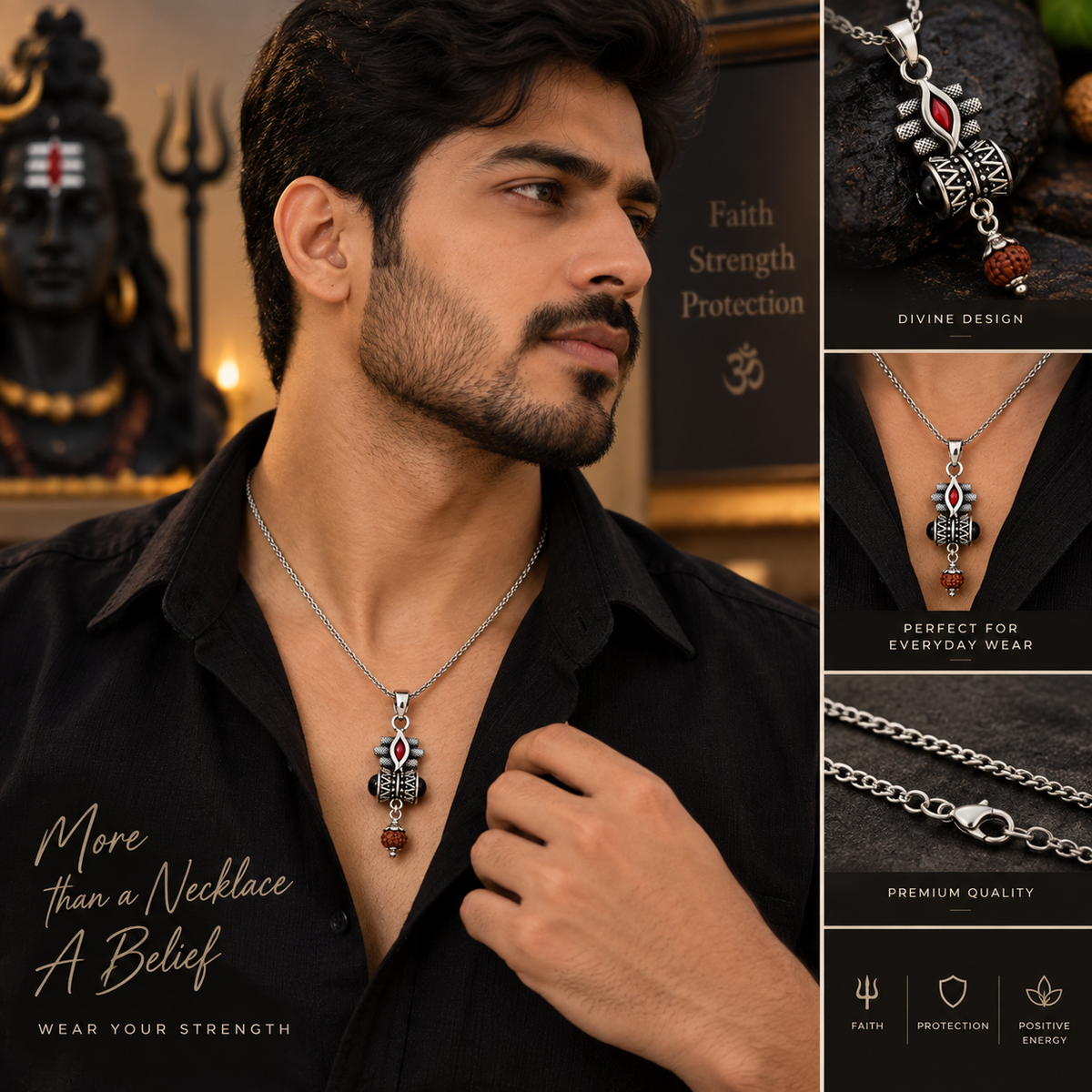 ShivShakti™ – Rudraksha Trishul Divine Pendant