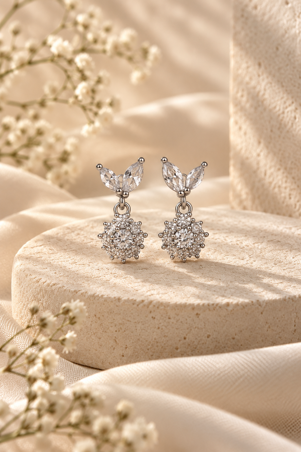 925 Sterling Silver Crystal Bloom Drop Earrings  Description