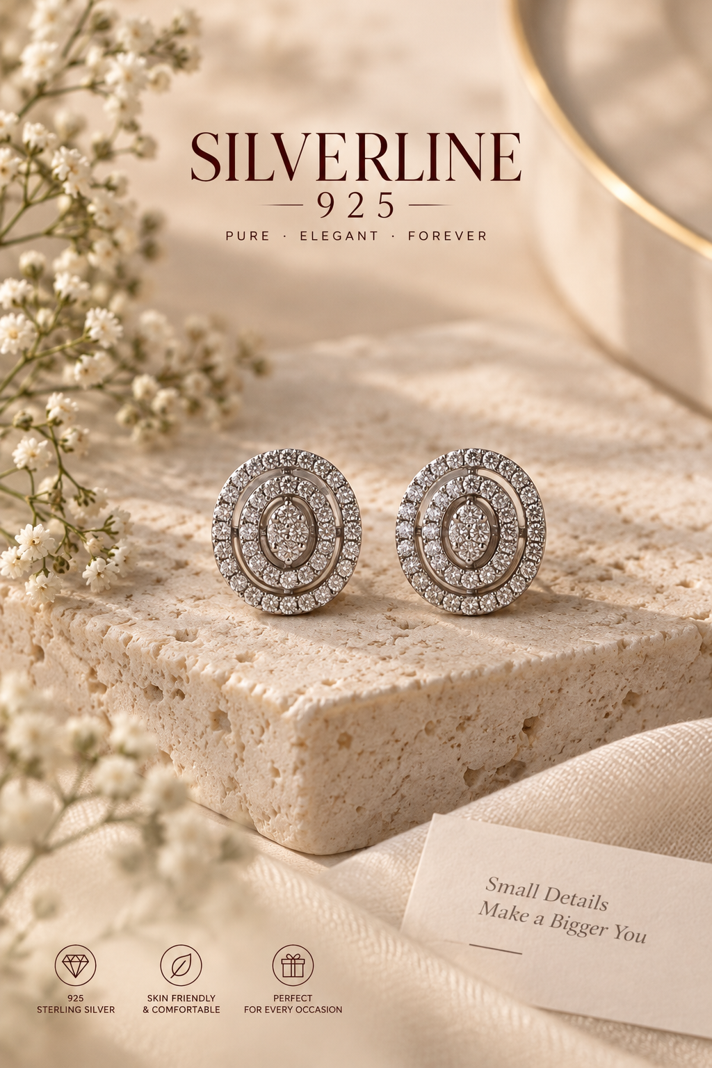 Diamond studed oval earrings